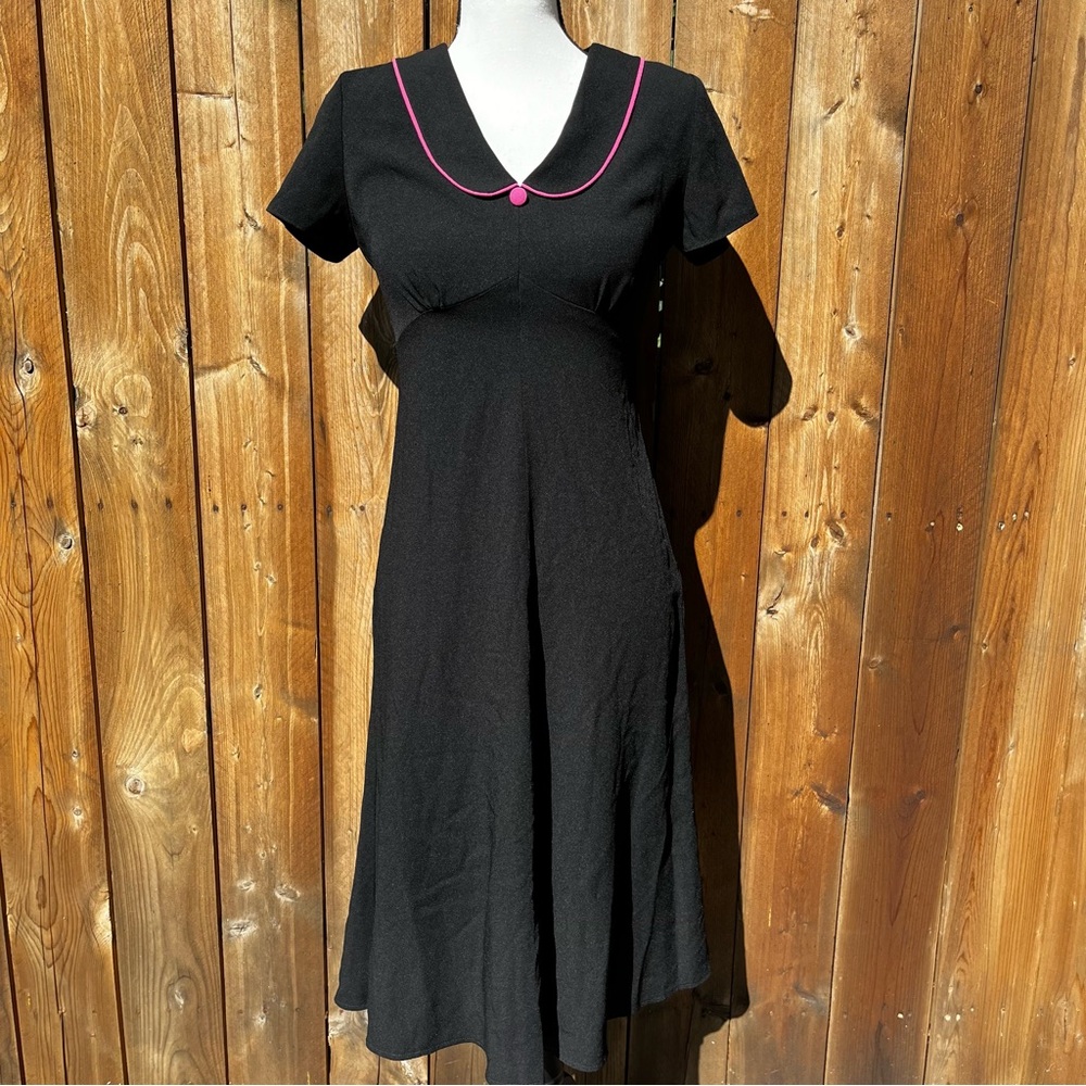 90s Vintage Black Mini Dress with Pink Trim